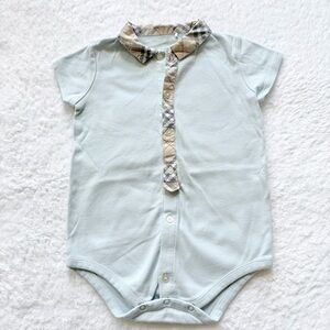 Burberry Baby Boys 12m Blue Nova Check Cotton Tops Bodysuit Short sleeve
